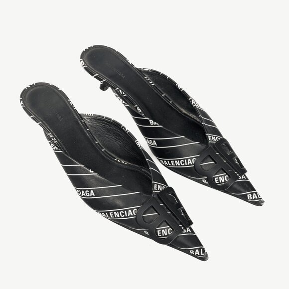 Balenciaga Black & White Logo-Printed BB Knife Mules - Picture 1 of 12